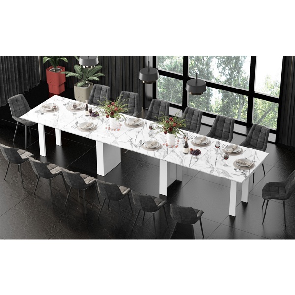 Stół rozkłady MAGRO 170 - Wariant Kolorystyczny: Marble White HG+Biały HG - Hubertus